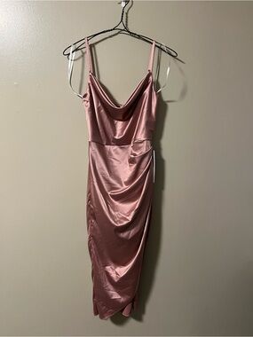 Luxedo Pink Satin Cowl Neck Wrap Dress Small NWT
